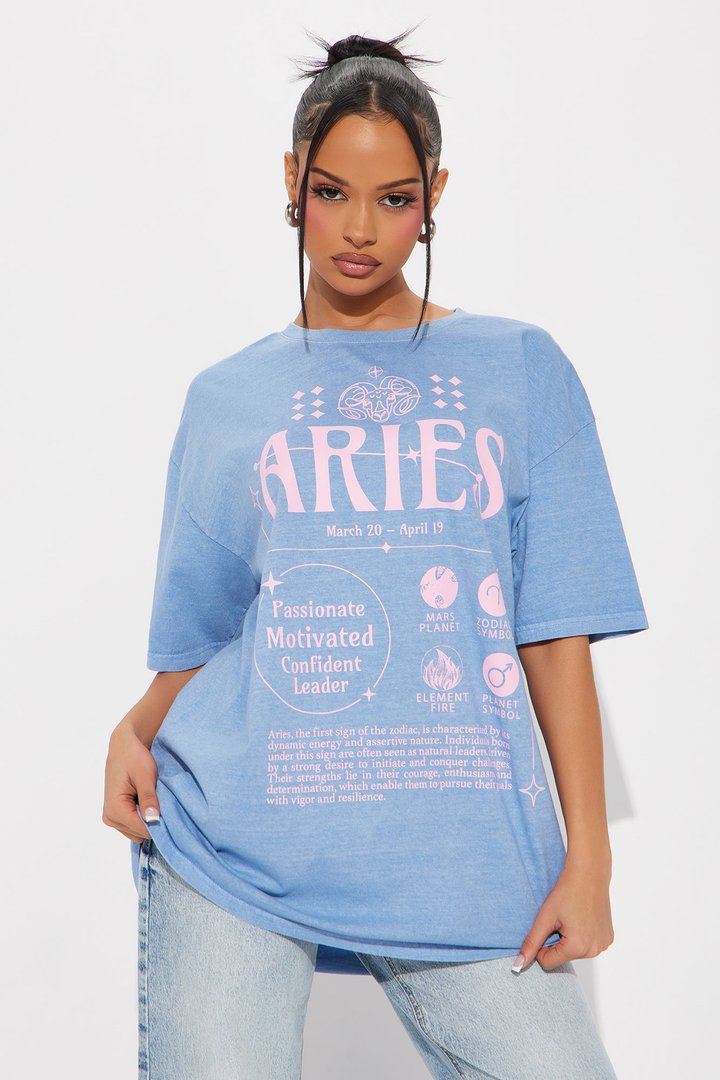 Aries Energy Washed Oversized Tee - Blue