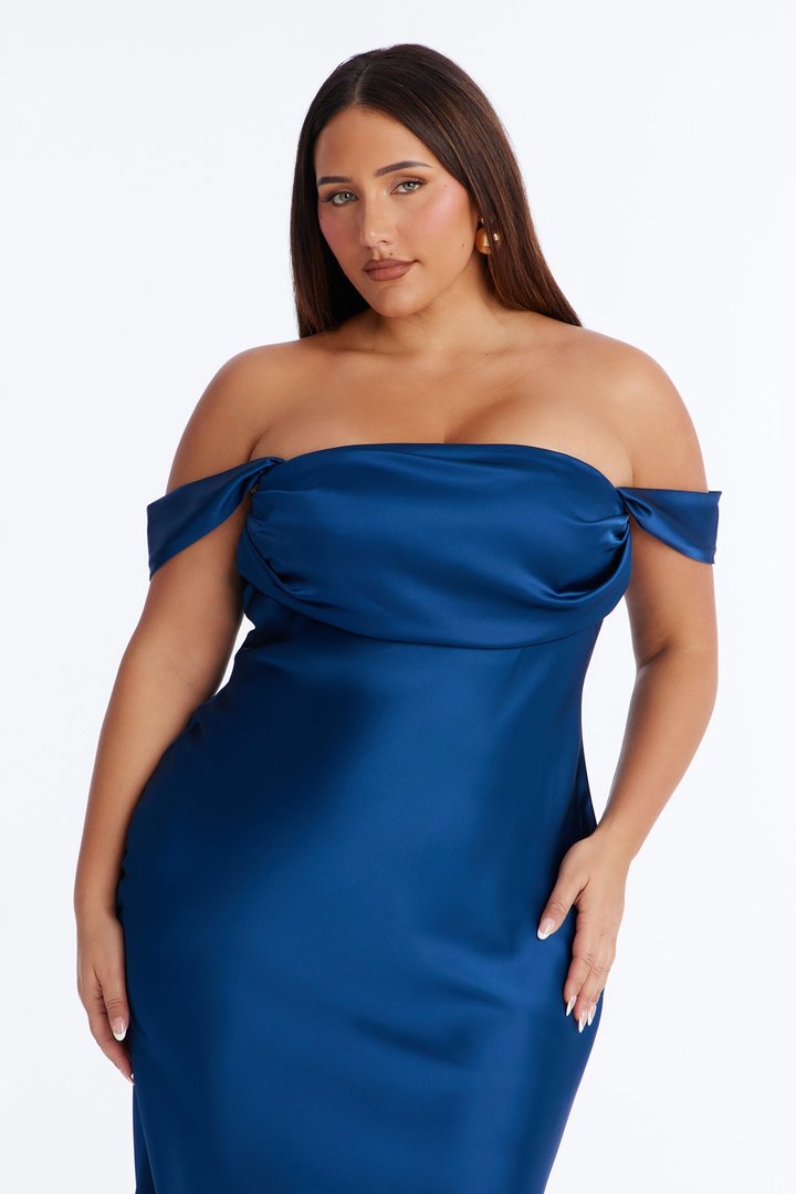 Nylah Satin Midi Dress - Navy