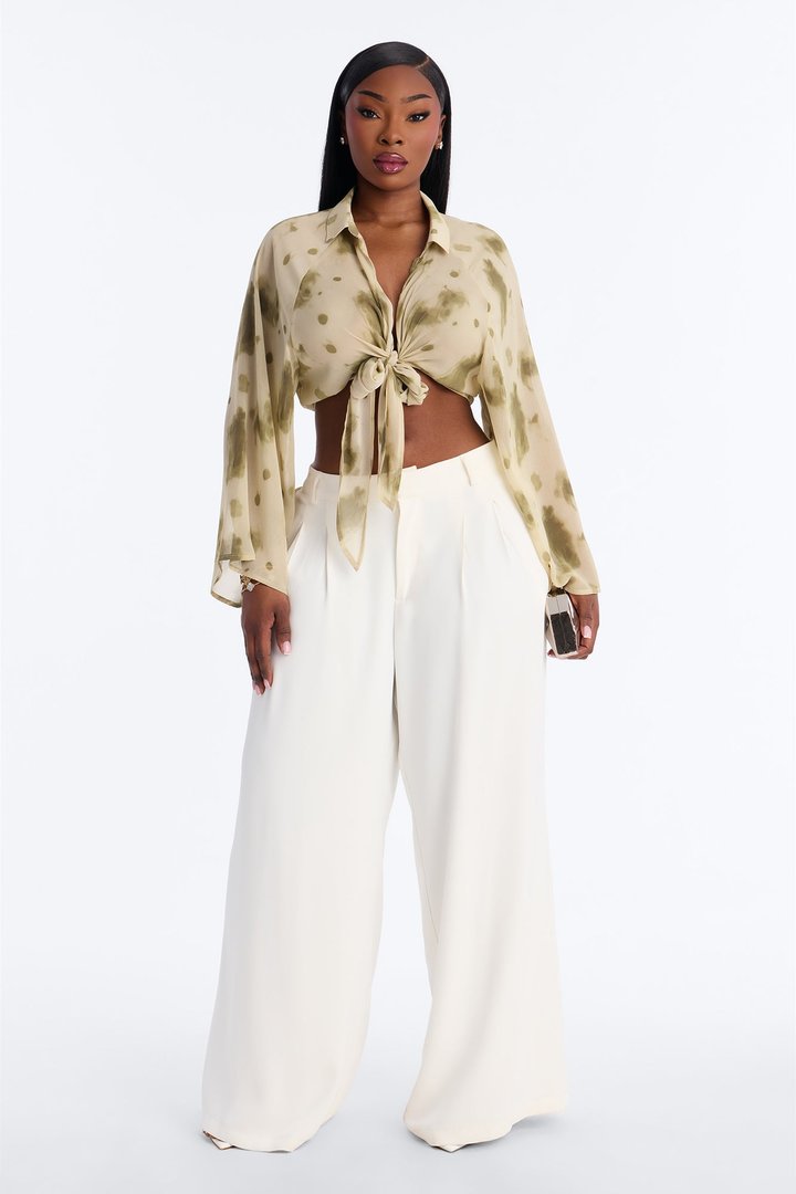 Sweet Escape Tie Front Chiffon Top - Sage/combo