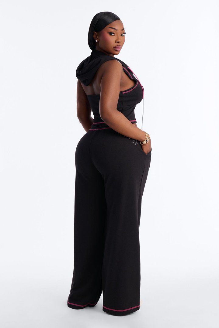 Star Girl Embellished Pant Set - Black
