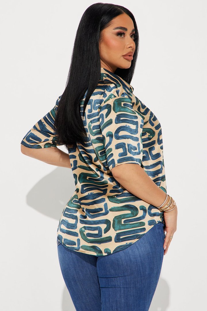 Meet Me Halfway Satin Shirt - Taupe/combo