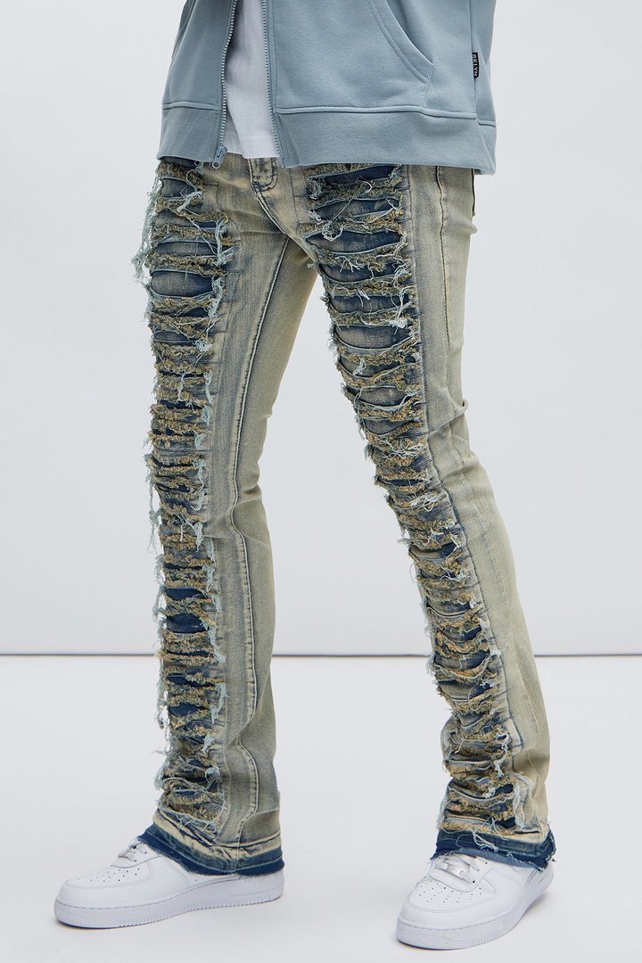 Got Me Destroyed Stacked Skinny Flare Jeans - Light Blue