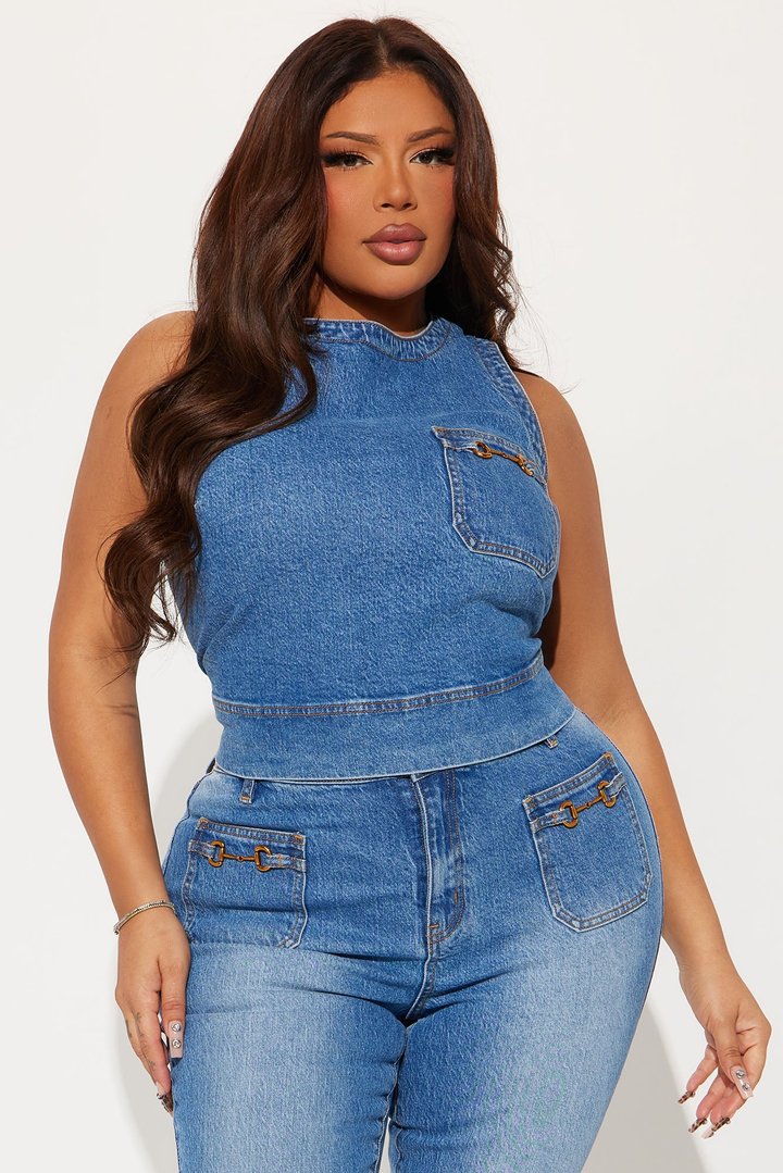 Lorena Denim Pant Set - Medium Wash