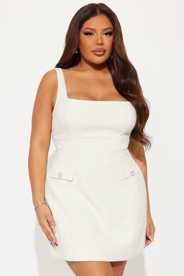 Honored To Be Here Tweed Micro Mini Dress - White