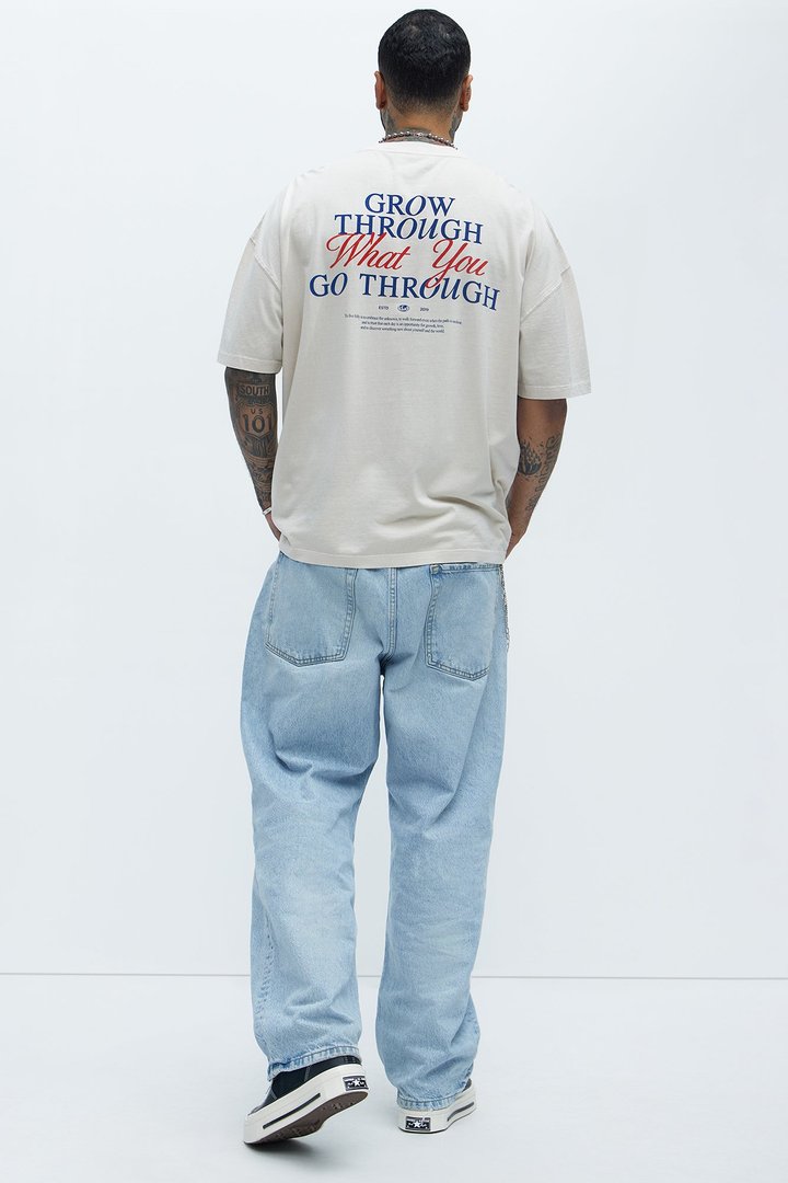 Grow Through What You Go Through Oversized Short Sleeve Tee - Light Grey