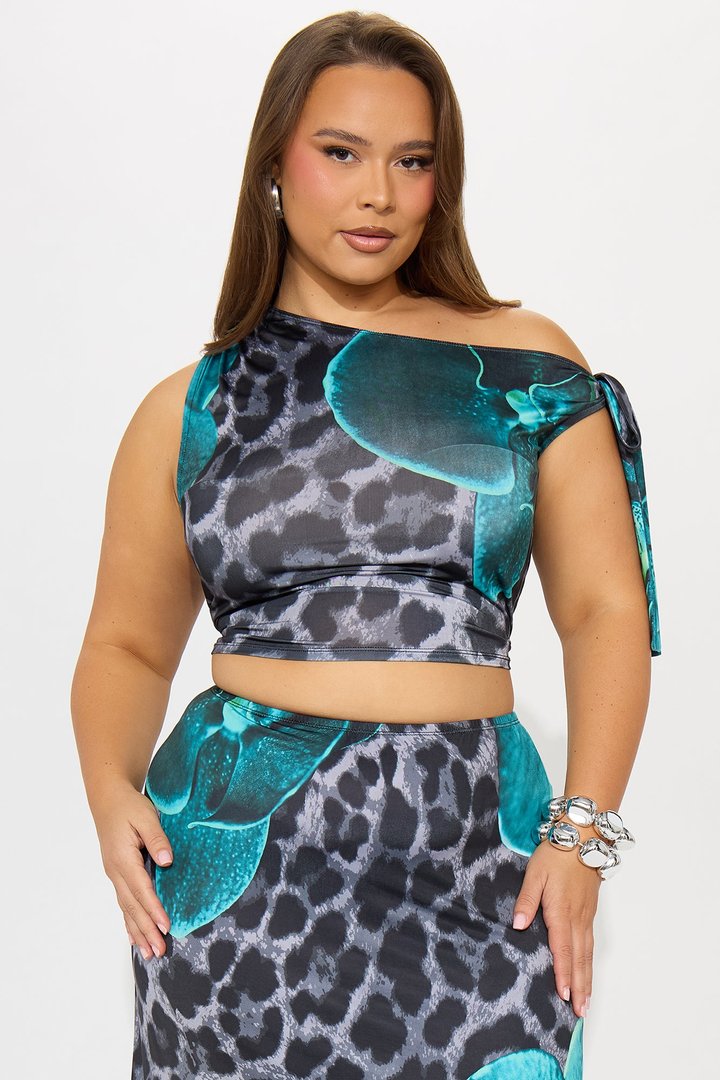 On The Prowl Leopard Skirt Set - Aqua/Combo