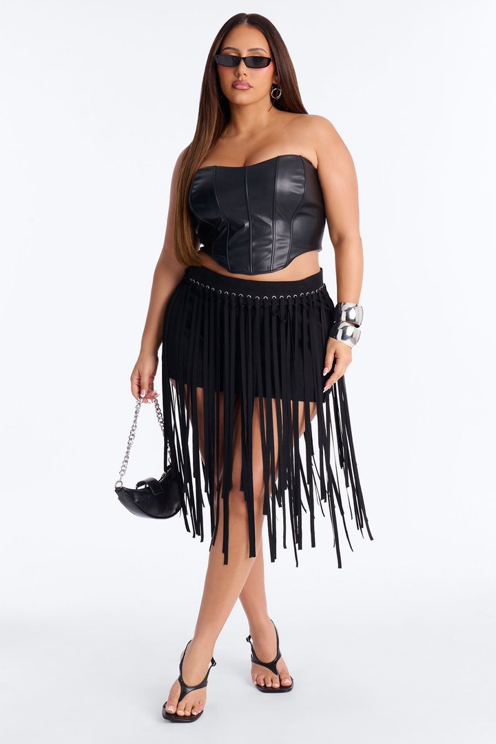 Indio Nights Fringe Skort - Black
