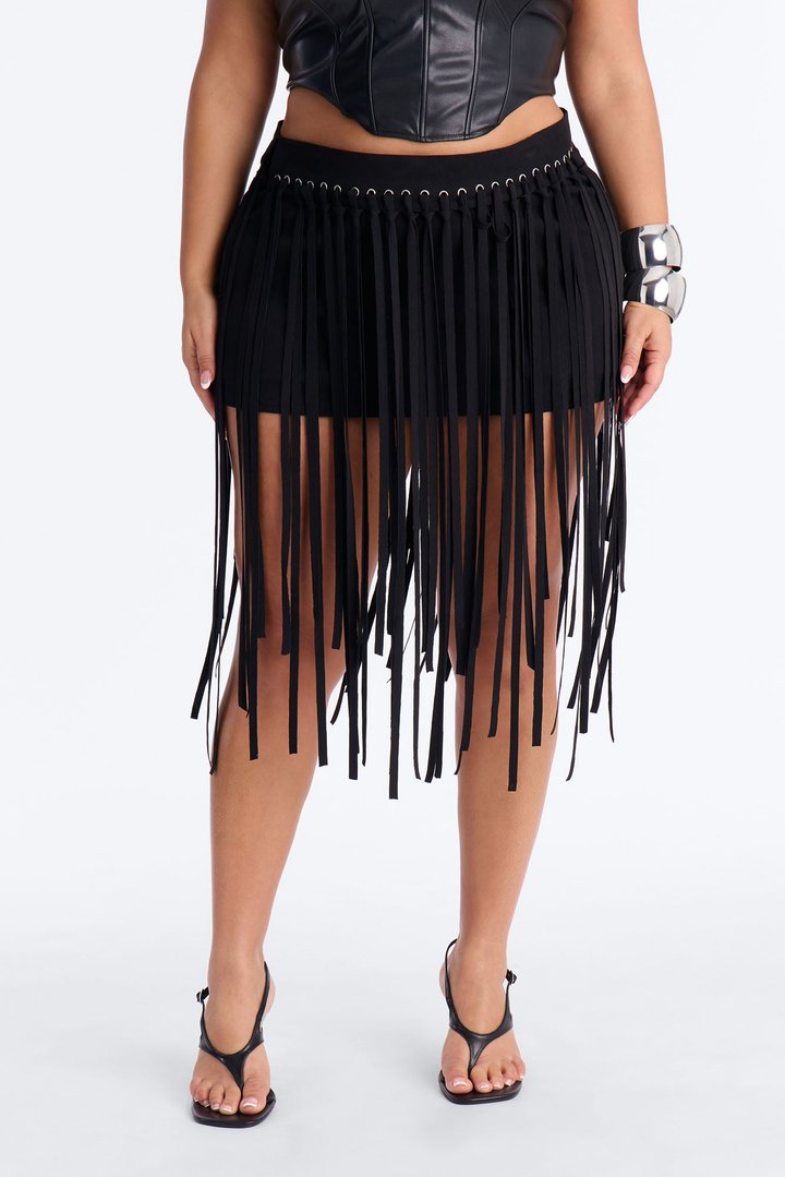 Indio Nights Fringe Skort - Black