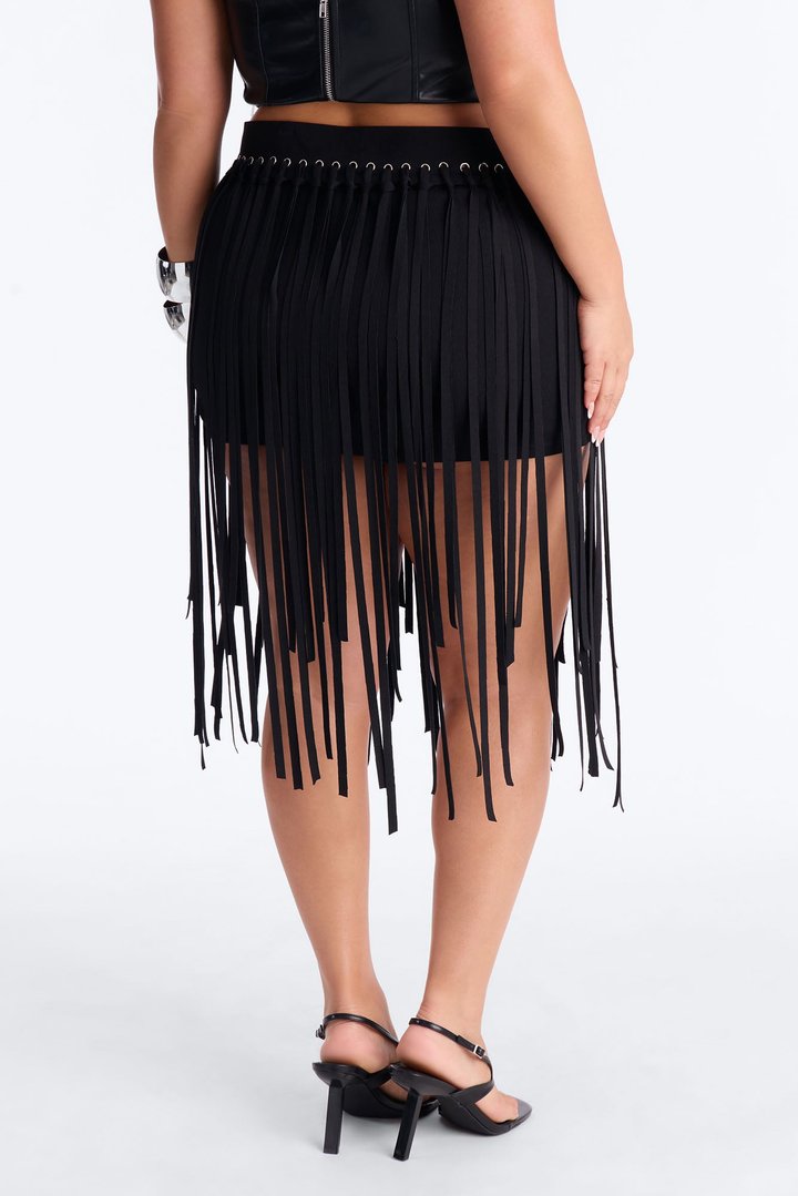 Indio Nights Fringe Skort - Black