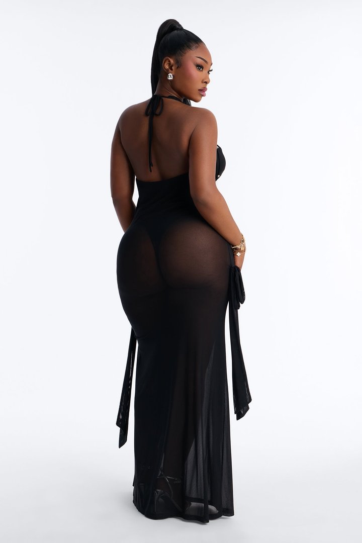 Bratty Behavior Strappy Mesh Maxi Dress - Black