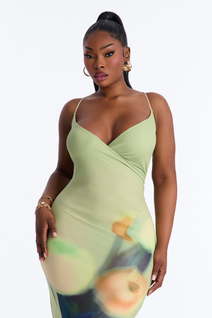Janice Floral Mesh Maxi Dress - Green