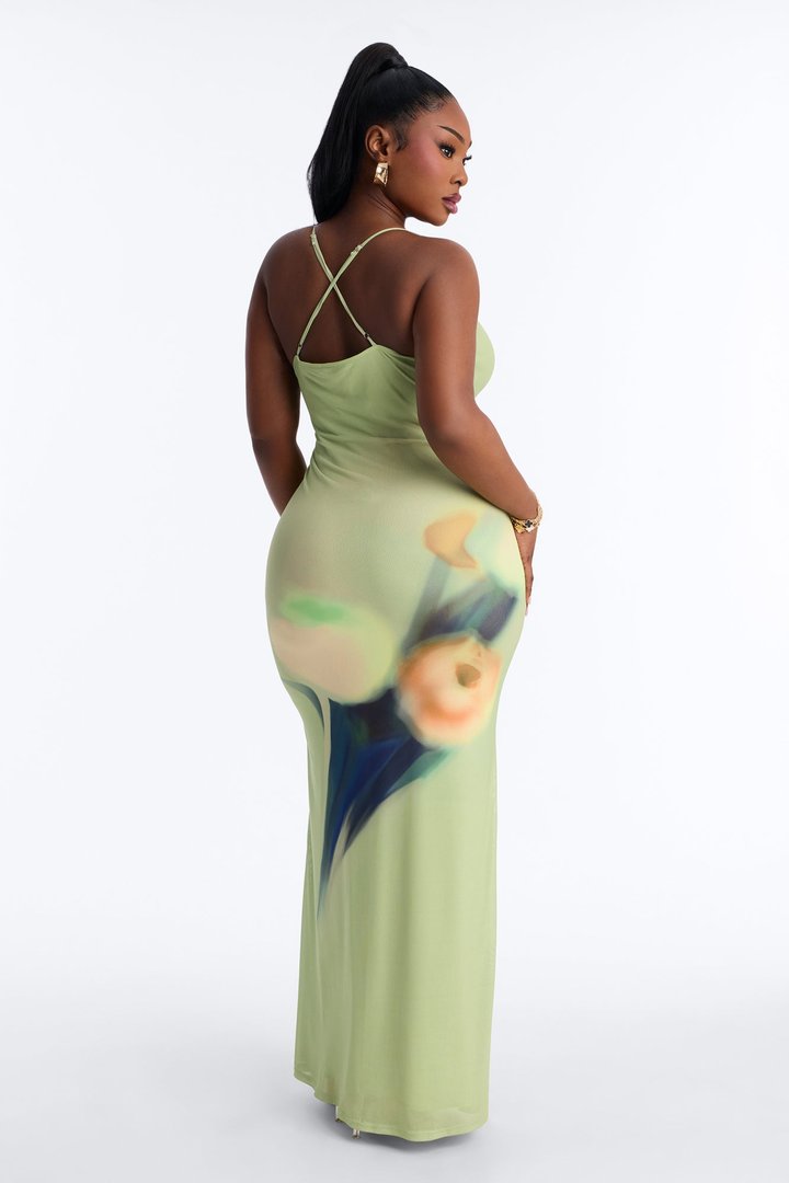 Janice Floral Mesh Maxi Dress - Green