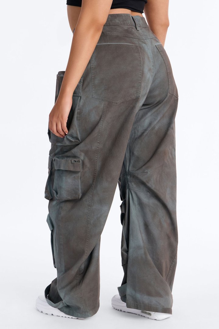 Abigail Low Rise Barrel Leg Cargo Pant - Grey/combo