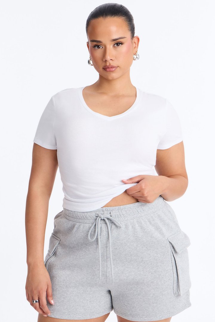 Melina V Neck Baby Tee - White