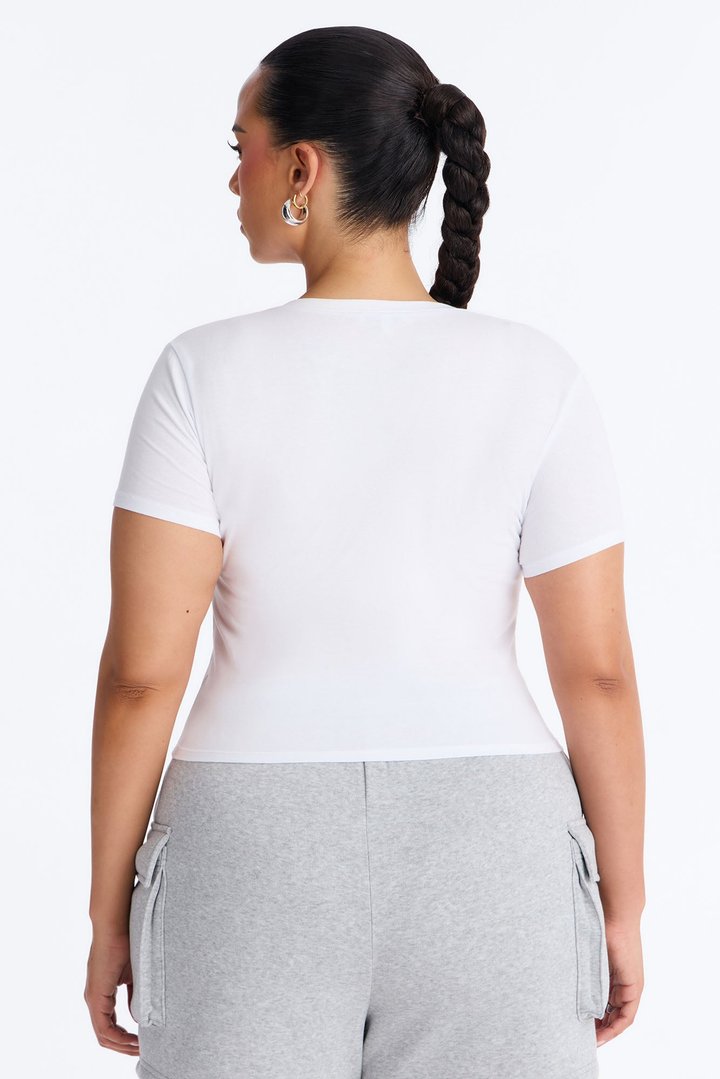 Melina V Neck Baby Tee - White