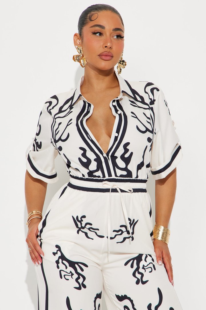 Picture This Wide Leg Satin Jumpsuit - White/combo