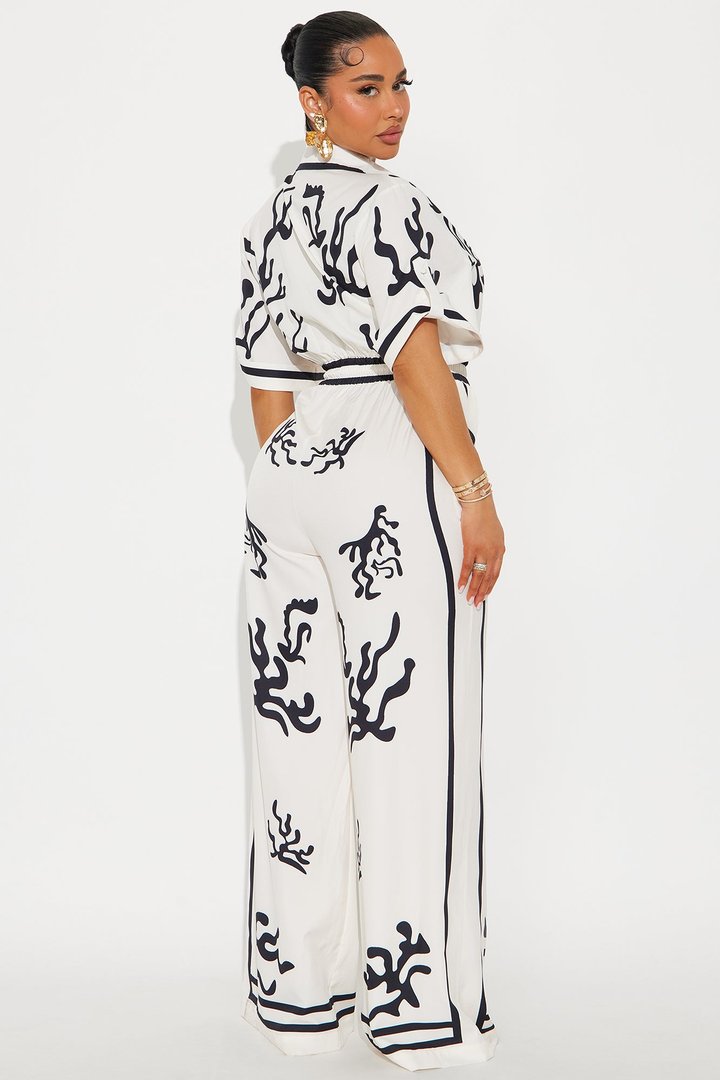 Picture This Wide Leg Satin Jumpsuit - White/combo