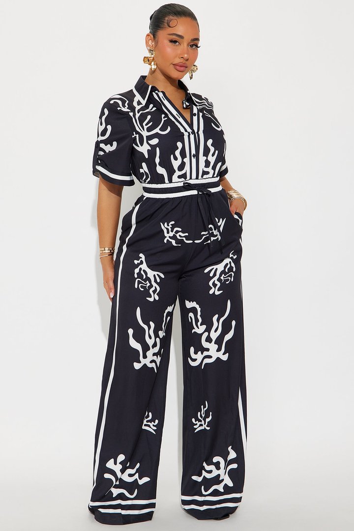Picture This Wide Leg Satin Jumpsuit - Black/combo