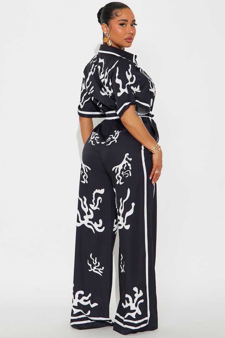 Picture This Wide Leg Satin Jumpsuit - Black/combo