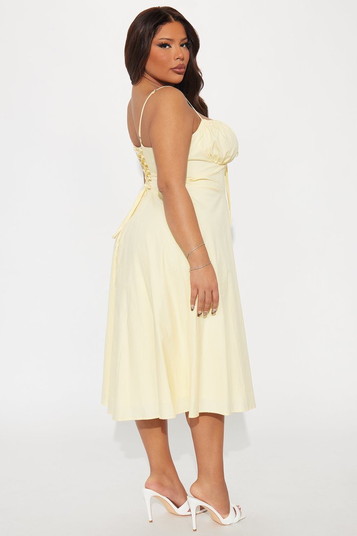 Oh Darling Poplin Midi Dress - Yellow