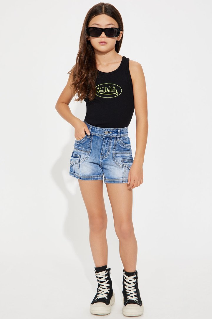 Mini Sarah Denim Cargo Shorts - Medium Wash