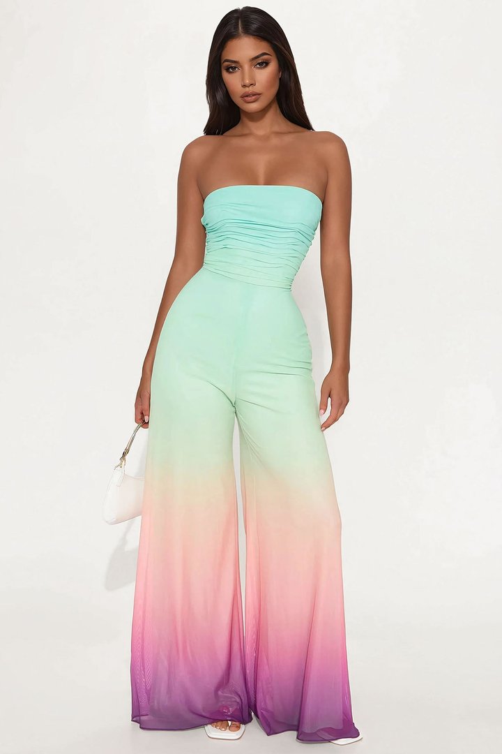 Sipping Mai Tais Mesh Jumpsuit - Aqua/Combo