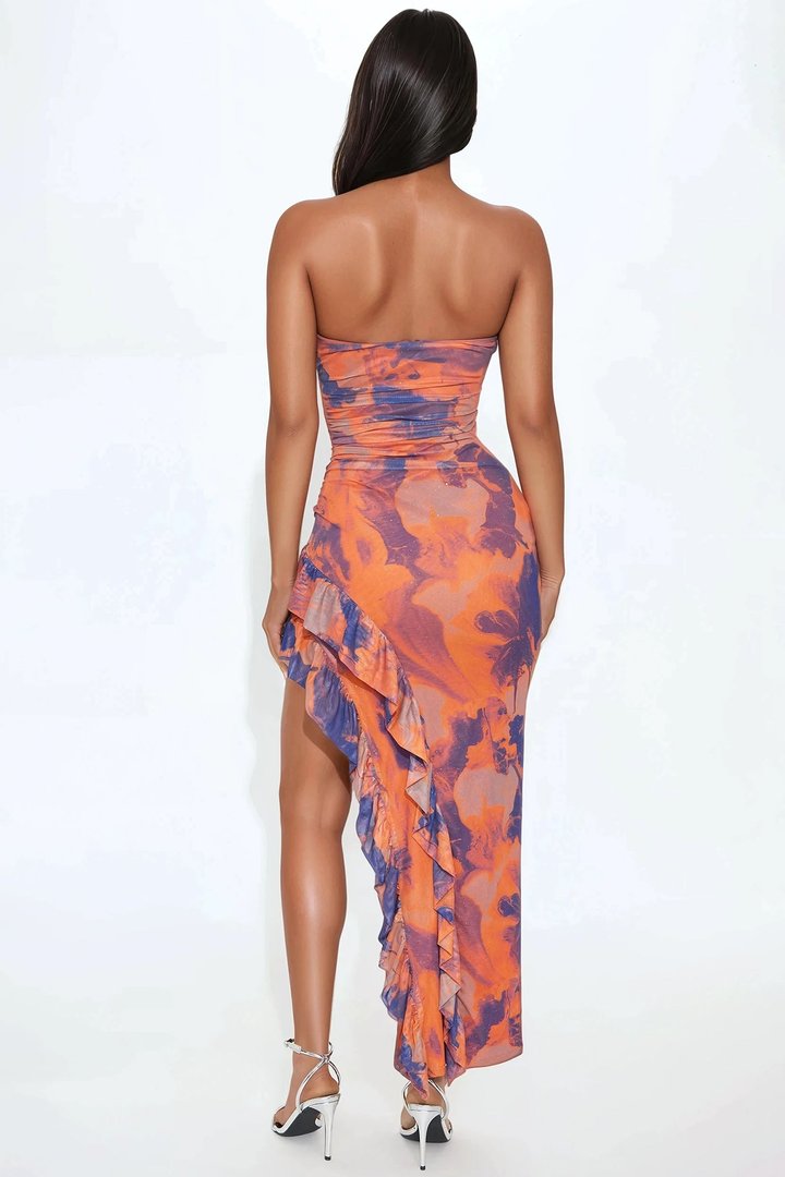 Santana Strapless Mesh Maxi Dress - Orange/combo