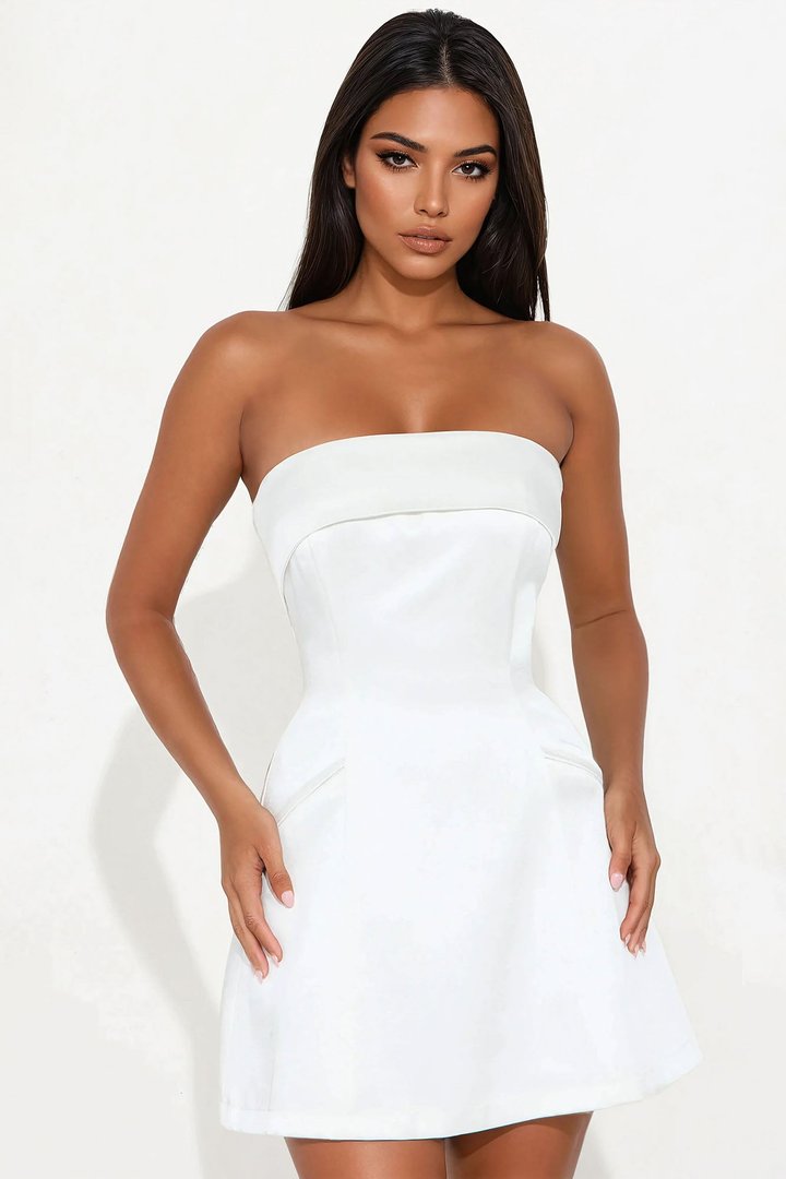 Sarabella Satin Mini Dress - Off White