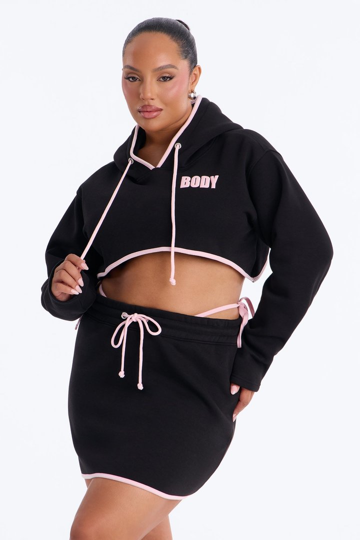 Body Goals Fleece Puff Print Mini Skirt Set - Black/Pink