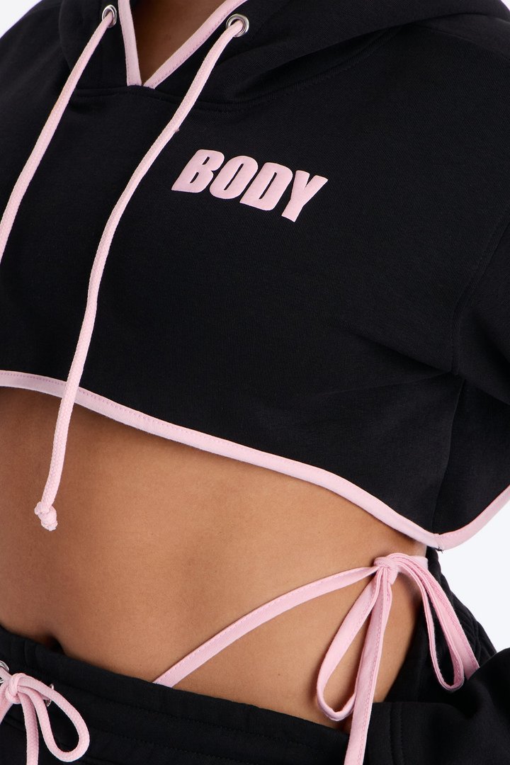 Body Goals Fleece Puff Print Mini Skirt Set - Black/Pink