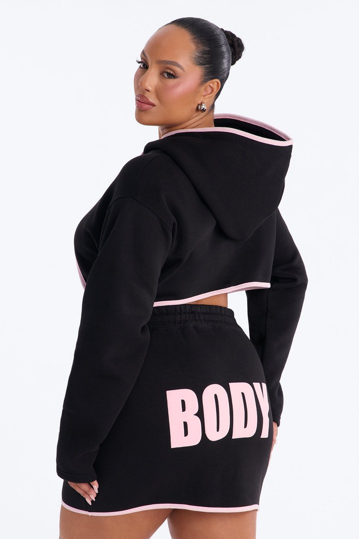 Body Goals Fleece Puff Print Mini Skirt Set - Black/Pink