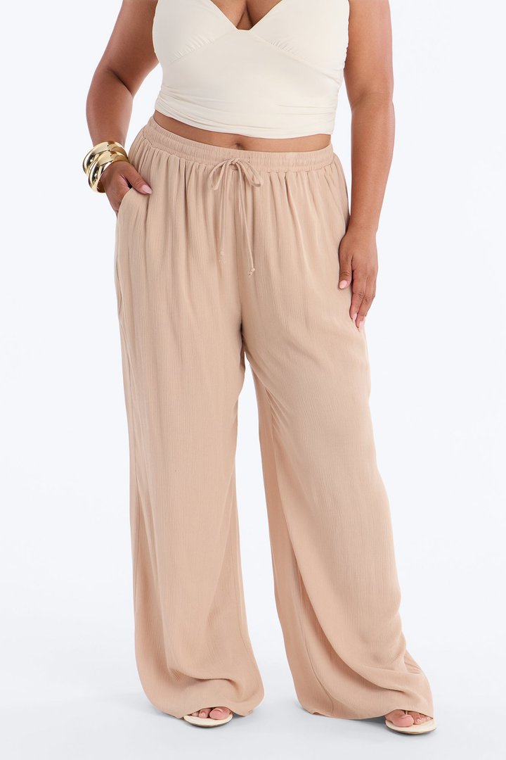 In Cannes For The Summer Wide Leg Gauze Pant - Tan