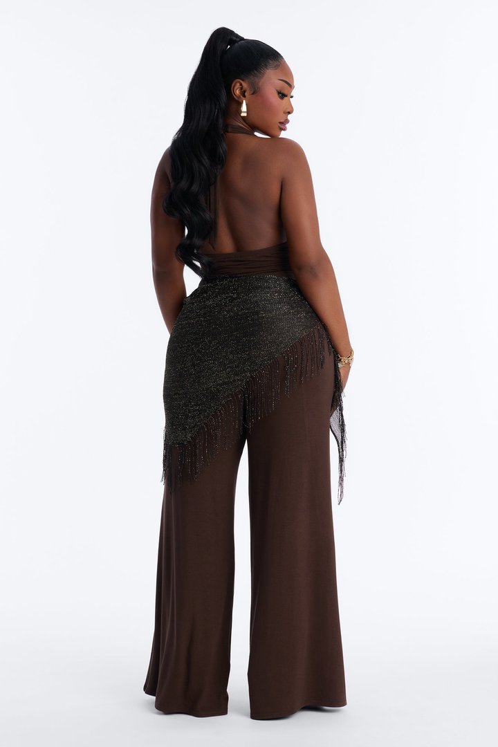 Farra Waist Scarf Wide Leg Jumpsuit - Chocolate
