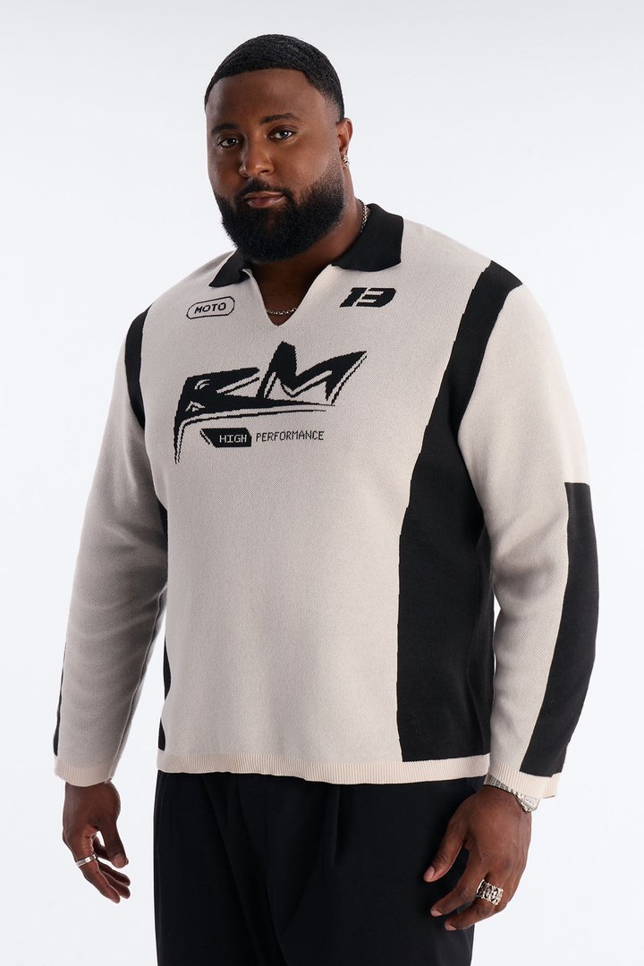 RM Moto Johnny Collar Sweater - Cream/combo