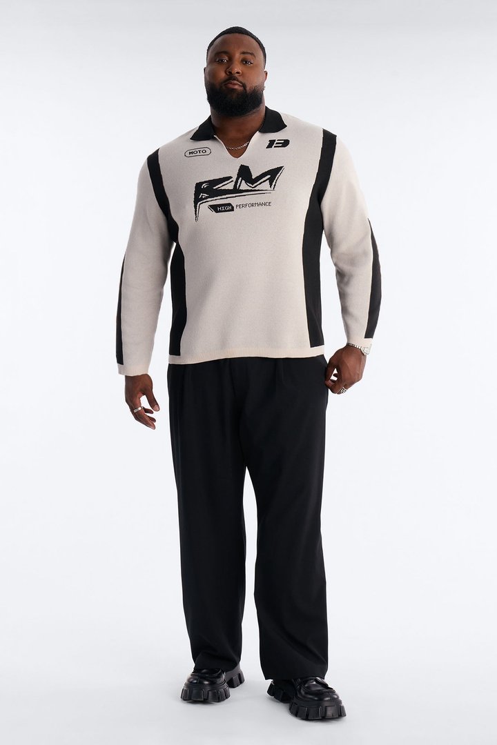 RM Moto Johnny Collar Sweater - Cream/combo