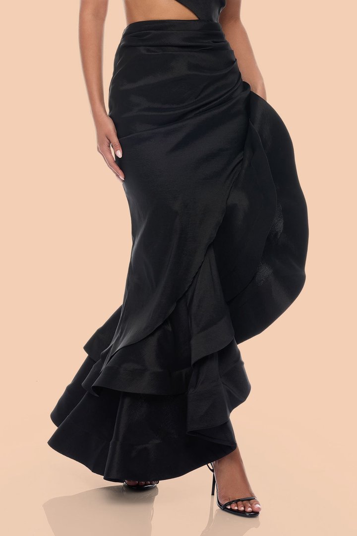 Sienna Ruffle Taffeta Maxi Dress - Black