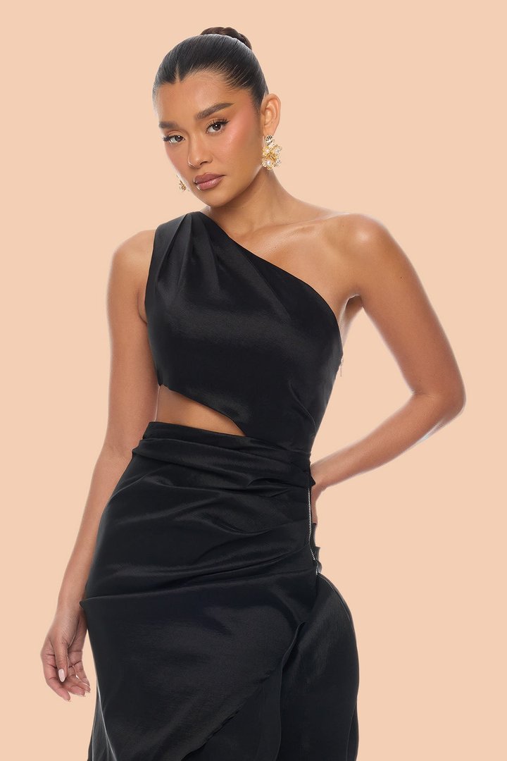 Sienna Ruffle Taffeta Maxi Dress - Black