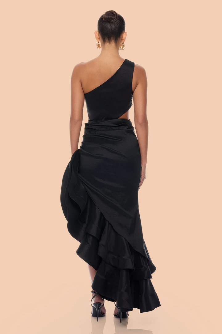 Sienna Ruffle Taffeta Maxi Dress - Black