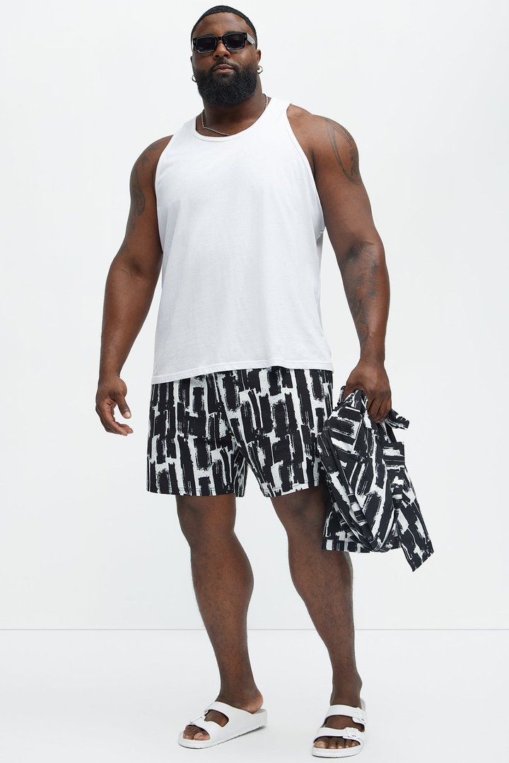 Seersucker Printed Swim Trunk 6″ - Black/combo
