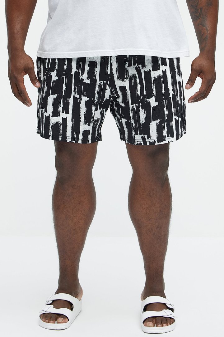 Seersucker Printed Swim Trunk 6″ - Black/combo
