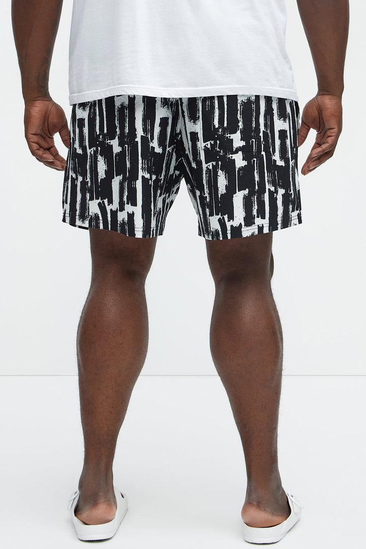 Seersucker Printed Swim Trunk 6″ - Black/combo
