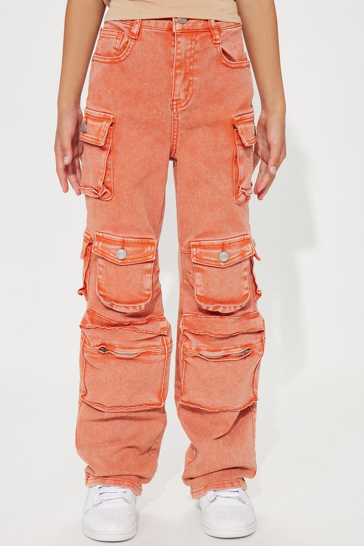 Mini Lily High Rise Cargo Jeans - Orange