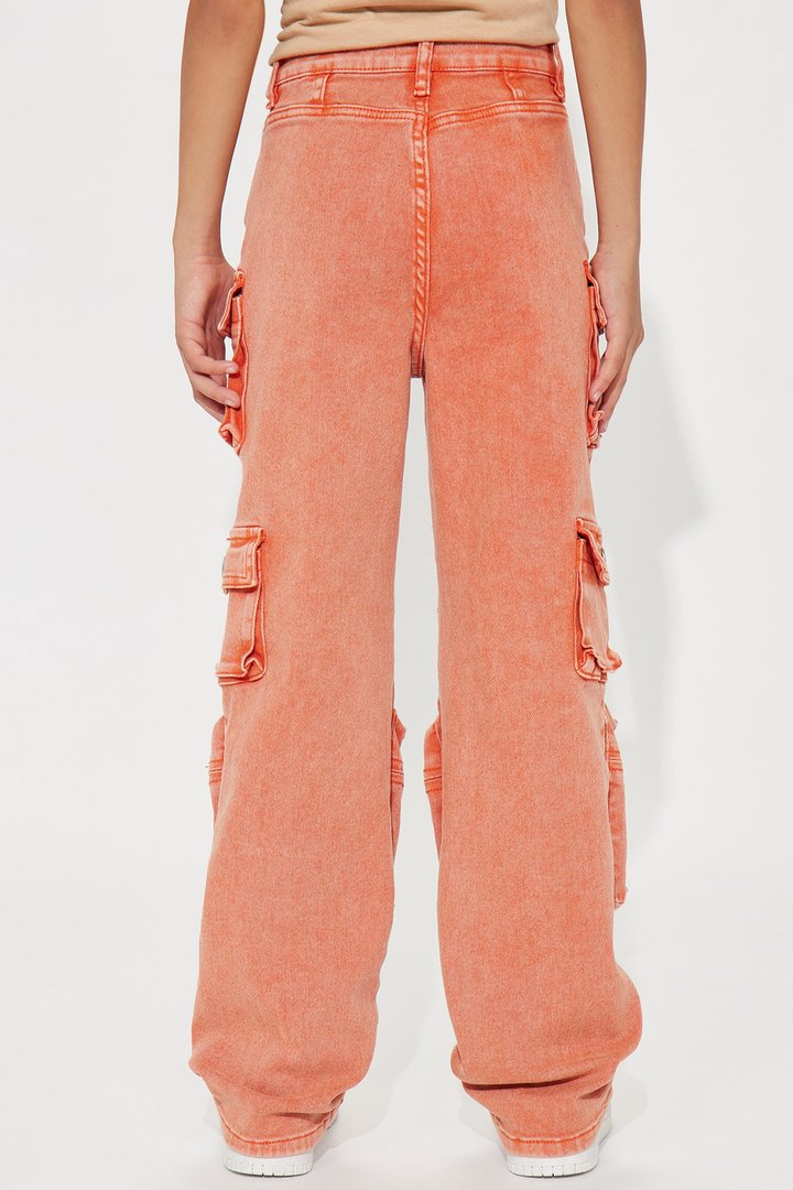 Mini Lily High Rise Cargo Jeans - Orange