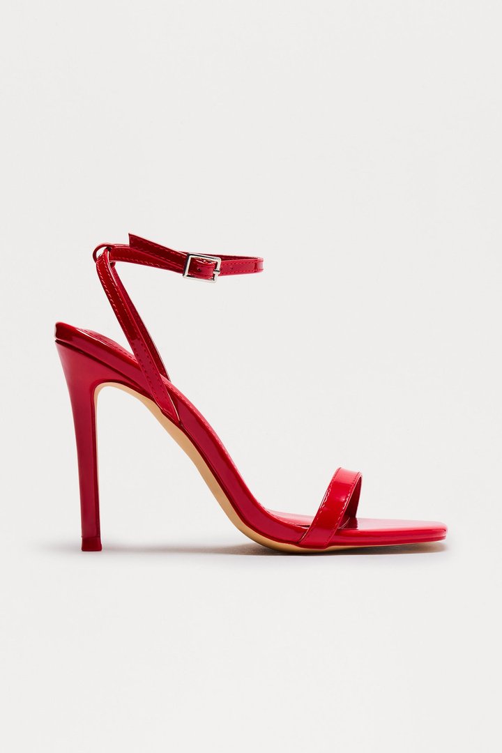 Serefina Square Toe Ankle Strap Heels - Red