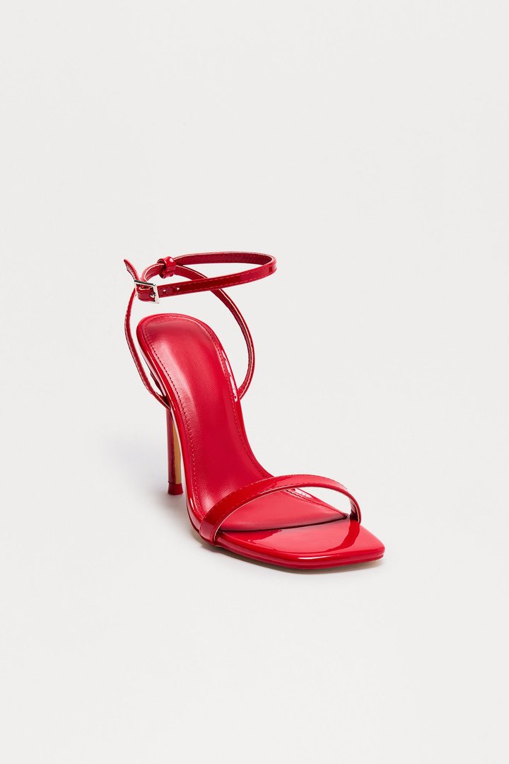 Serefina Square Toe Ankle Strap Heels - Red