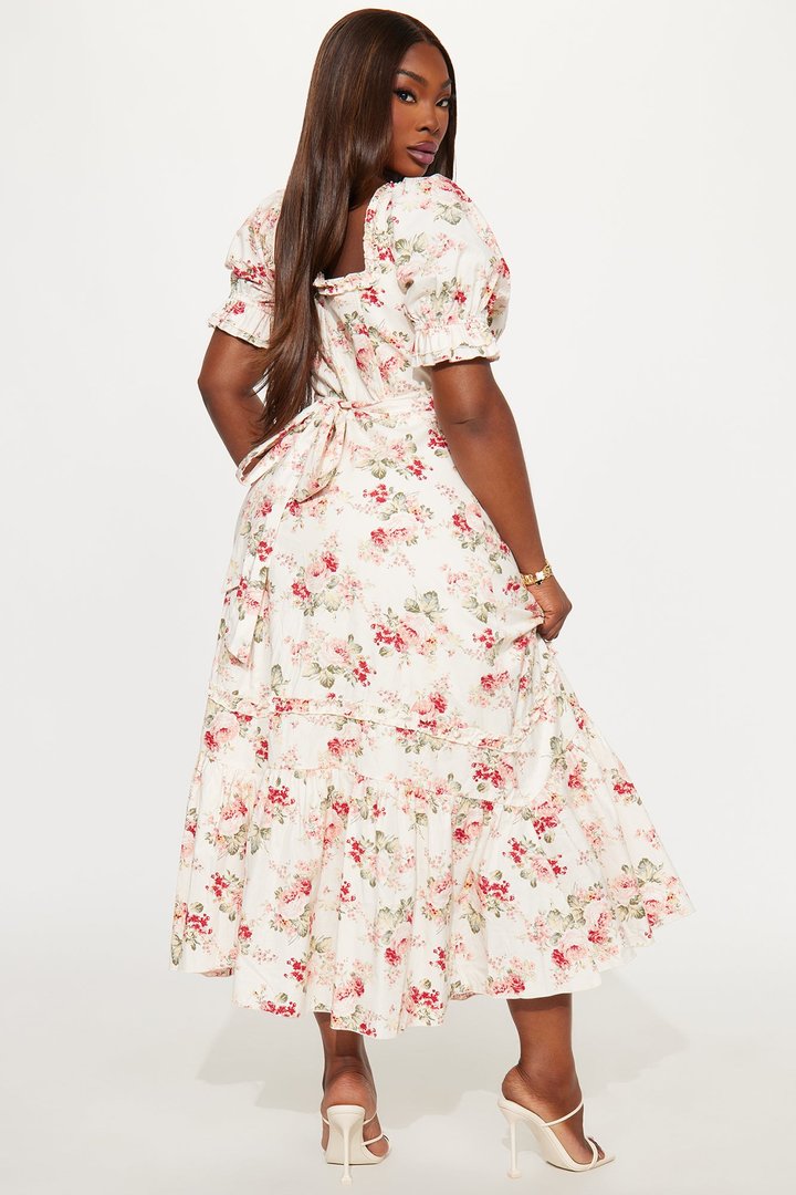 Ellsie Off Shoulder Floral Midi Dress - Pink/combo