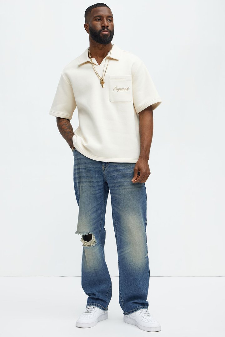Tayson Happy Mistake Short Sleeve Polo - Cream