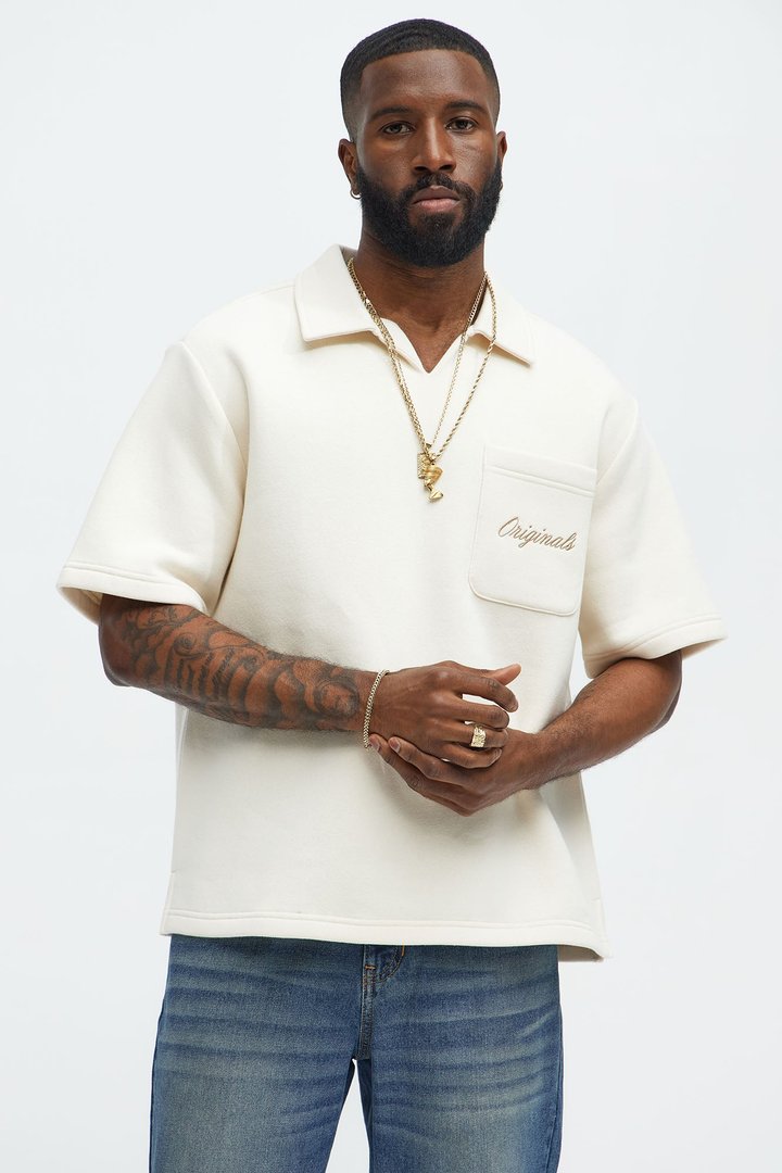 Tayson Happy Mistake Short Sleeve Polo - Cream