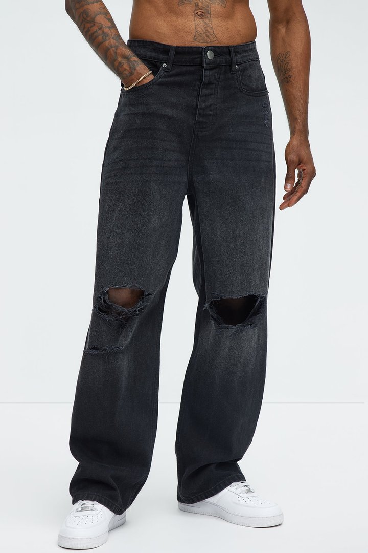 Alvarez Distressed Baggy Jeans - Black Wash