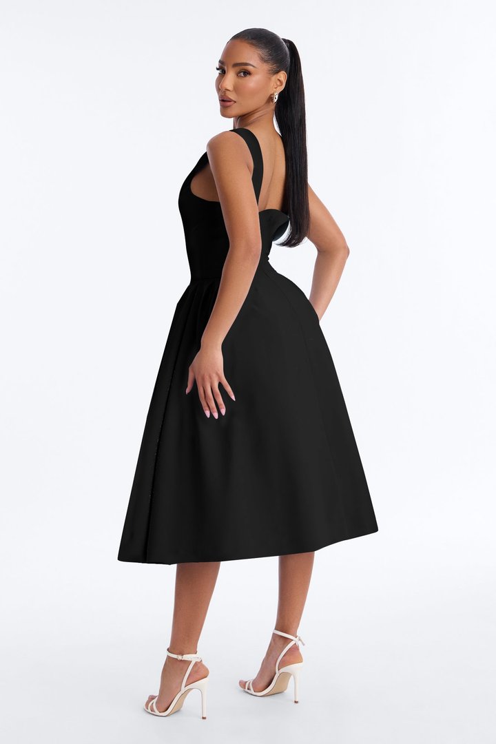Anika Pleated Midi Dress - Black